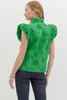 Green flutter sleeve button up by Entro