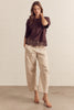 Brown short sleeve top with lace trim by Entro