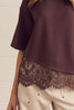 Brown short sleeve top with lace trim by Entro