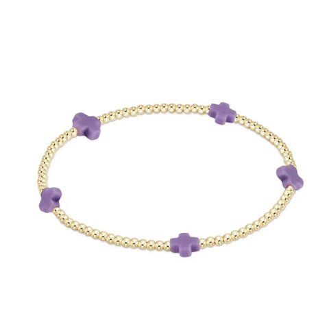 Signature cross small gold pattern 2mm bead bracelet purple by Enewton