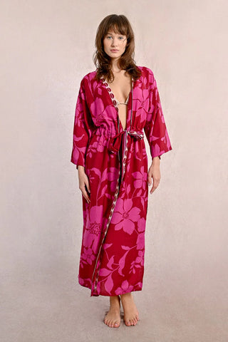 Long belted kimono floral print by Molly Bracken