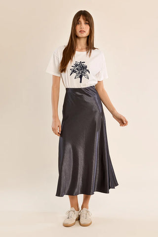 Satin maxi skirt gun metal by Molly Bracken