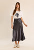 Satin maxi skirt gun metal by Molly Bracken