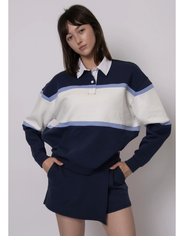Esther cotton soft knit long sleeve polo perri blue by RD Style