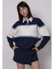 Esther cotton soft knit long sleeve polo perri blue by RD Style