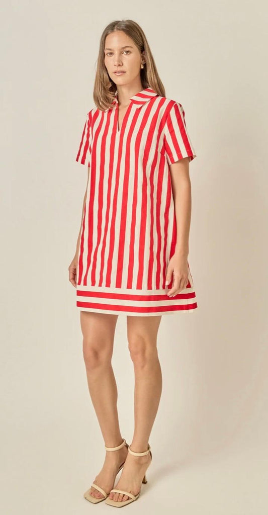 striped red shirt dress Striped Popcorn Print Mini Shirt Dress Red
