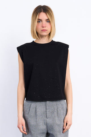 Black shoulder pad tee with bling by Molly Bracken