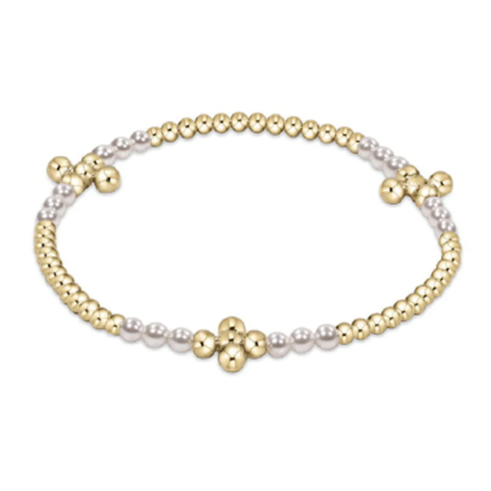 signature cross bracelet gold bliss pattern 2.5mm bead bracelet- pearl by Enewton