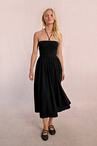 Strapless smocked dress black by Molly Bracken