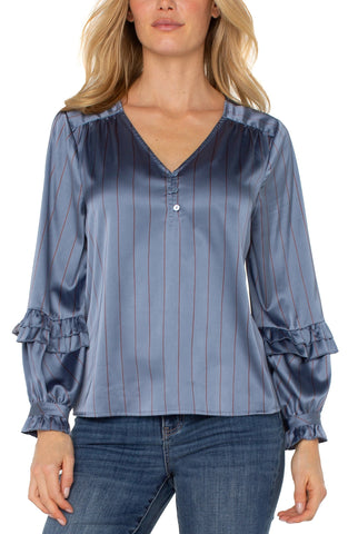 Long sleeve woven blouse with ruffles by Liverpool