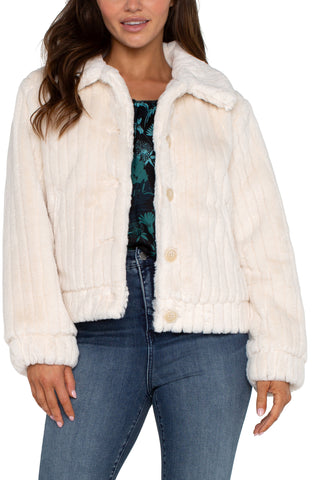 Fur trucker jacket in cream by Liverpool