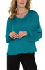 Long sleeve v neck blouse w shirring in malachite by Liverpool