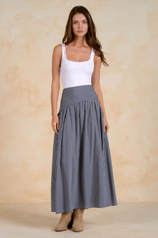 Blue pinstripe maxi skirt by Elan
