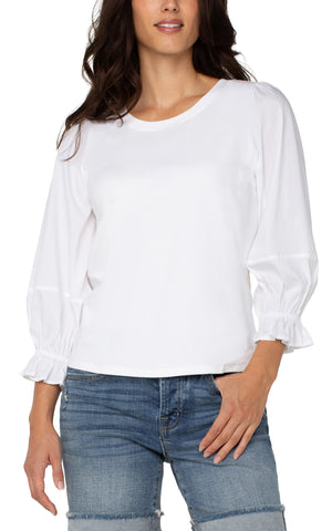 3/4 blouson sleeve knit top white by Liverpool