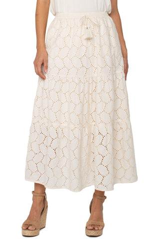 Tiered woven maxi skirt vanilla eyelet by Liverpool