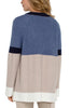 Long slv open front color block sweater lapis oatmeal by Liverpool