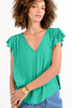Ladies woven v neck top Kelly green by Molly Bracken