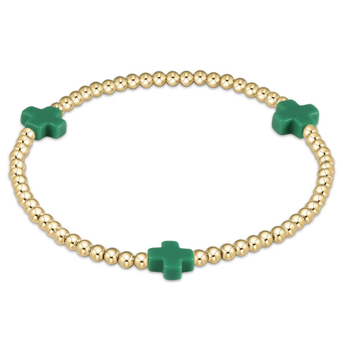 Signature cross 3mm bead bracelet Emerald by Enewton