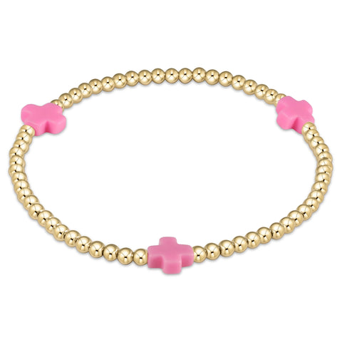 signature cross gold pattern 3mm bead bracelet Bright pink by Enewton