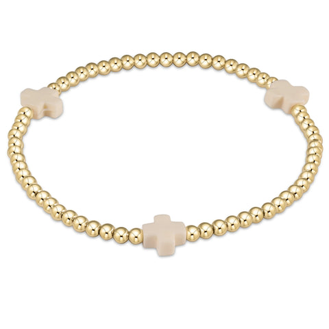 Signature Cross 3mm bead bracelet off white by Enewton